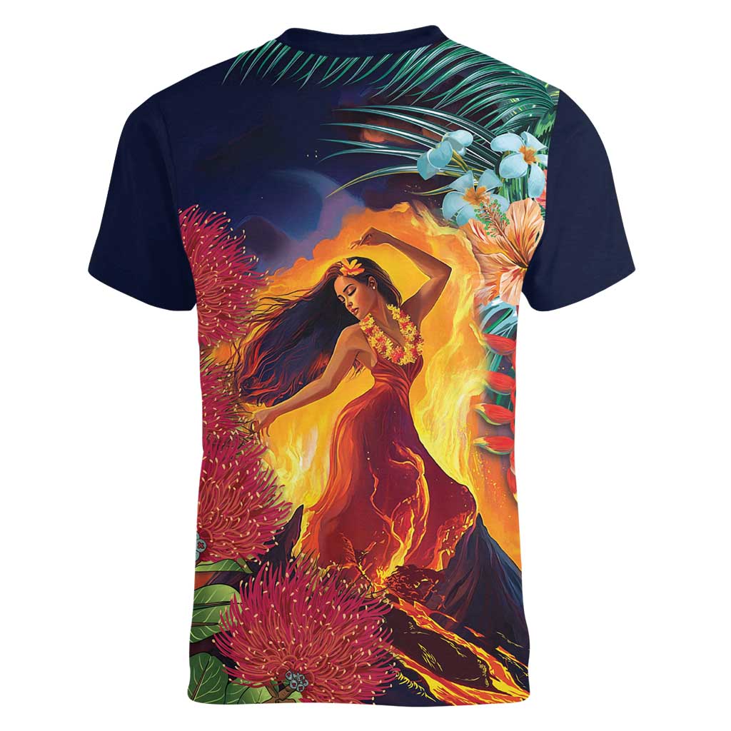 Hawaii Kilauea Big Islands Women V-Neck T-Shirt Pele Goddess With Tropical Flowers LT14 - Polynesian Pride