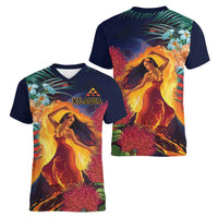 Hawaii Kilauea Big Islands Women V-Neck T-Shirt Pele Goddess With Tropical Flowers LT14 - Polynesian Pride