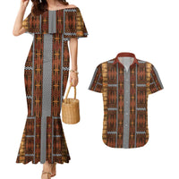 Malo e Lelei Tonga Couples Matching Mermaid Dress and Hawaiian Shirt Tongan Ngatu Tapa Cloth LT14 Orange - Polynesian Pride