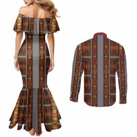 Malo e Lelei Tonga Couples Matching Mermaid Dress and Long Sleeve Button Shirt Tongan Ngatu Tapa Cloth LT14 - Polynesian Pride