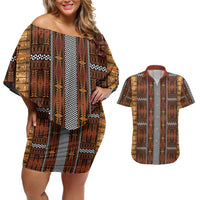 Malo e Lelei Tonga Couples Matching Off Shoulder Short Dress and Hawaiian Shirt Tongan Ngatu Tapa Cloth LT14 Orange - Polynesian Pride
