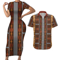 Malo e Lelei Tonga Couples Matching Short Sleeve Bodycon Dress and Hawaiian Shirt Tongan Ngatu Tapa Cloth LT14 Orange - Polynesian Pride