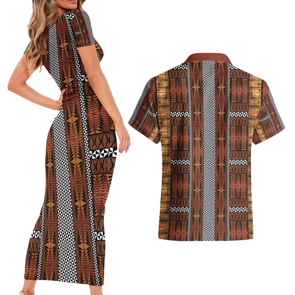Malo e Lelei Tonga Couples Matching Short Sleeve Bodycon Dress and Hawaiian Shirt Tongan Ngatu Tapa Cloth LT14 - Polynesian Pride