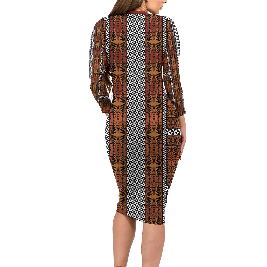 Malo e Lelei Tonga Family Matching Long Sleeve Bodycon Dress and Hawaiian Shirt Tongan Ngatu Tapa Cloth - Polynesian Pride
