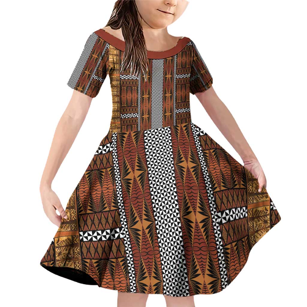 Malo e Lelei Tonga Family Matching Off Shoulder Short Dress and Hawaiian Shirt Tongan Ngatu Tapa Cloth - Polynesian Pride