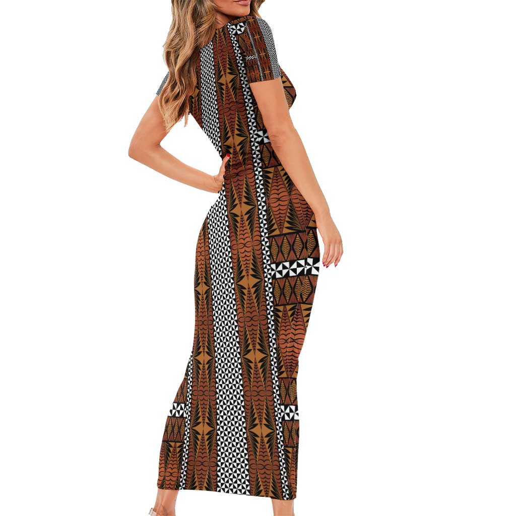 Malo e Lelei Tonga Family Matching Short Sleeve Bodycon Dress and Hawaiian Shirt Tongan Ngatu Tapa Cloth - Polynesian Pride