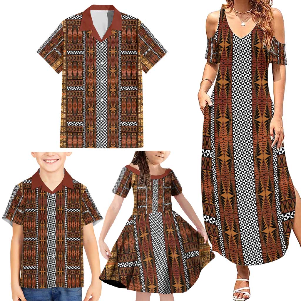 Malo e Lelei Tonga Family Matching Summer Maxi Dress and Hawaiian Shirt Tongan Ngatu Tapa Cloth - Polynesian Pride