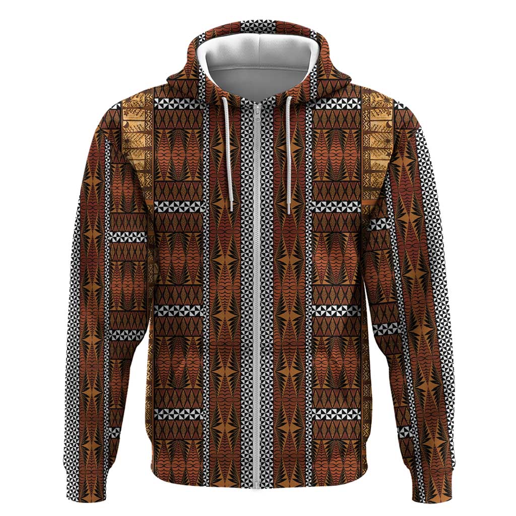 Malo e Lelei Tonga Hoodie Tongan Ngatu Tapa Cloth LT14 Zip Hoodie Orange - Polynesian Pride