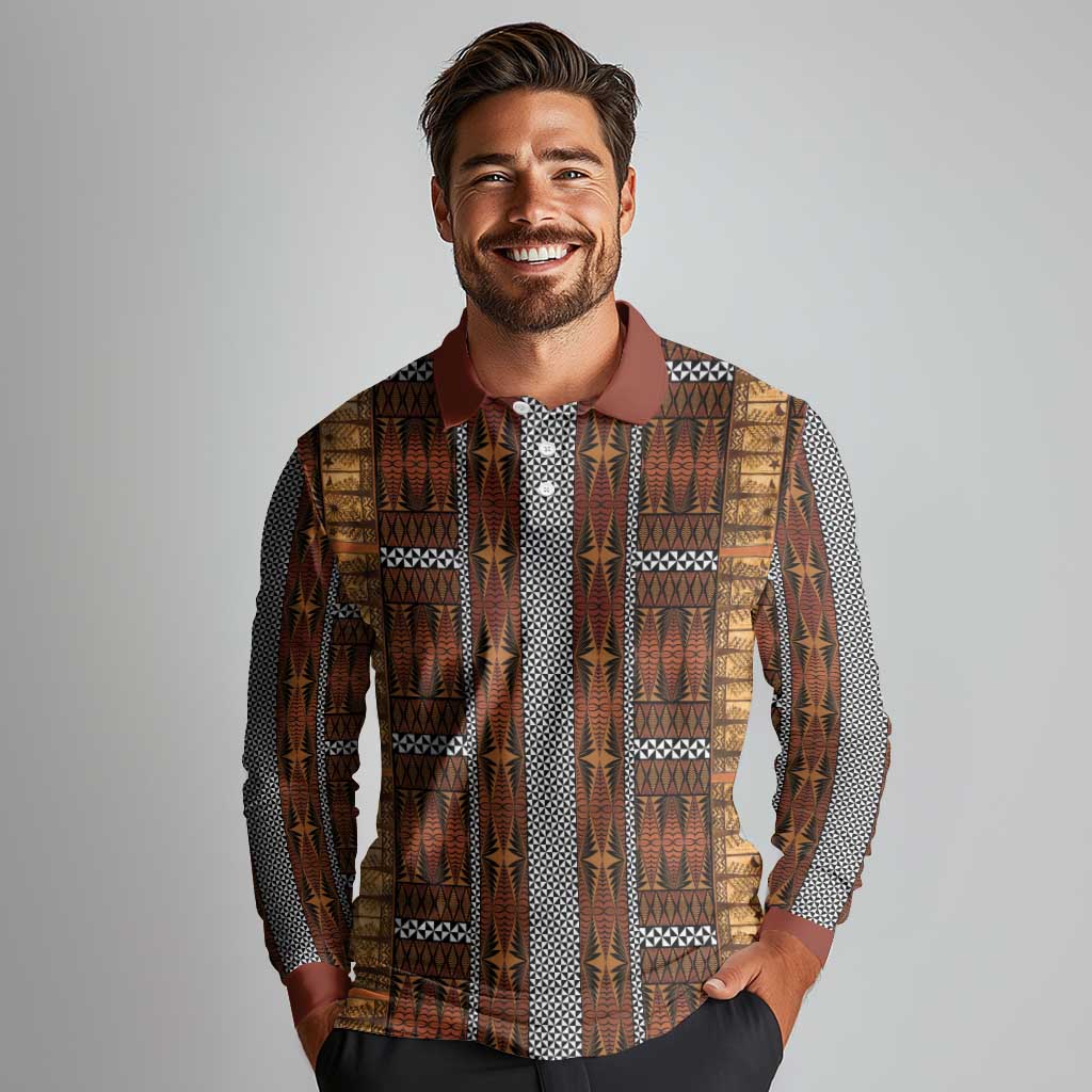Malo e Lelei Tonga Long Sleeve Polo Shirt Tongan Ngatu Tapa Cloth - Polynesian Pride