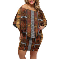 Malo e Lelei Tonga Off Shoulder Short Dress Tongan Ngatu Tapa Cloth LT14 Women Orange - Polynesian Pride