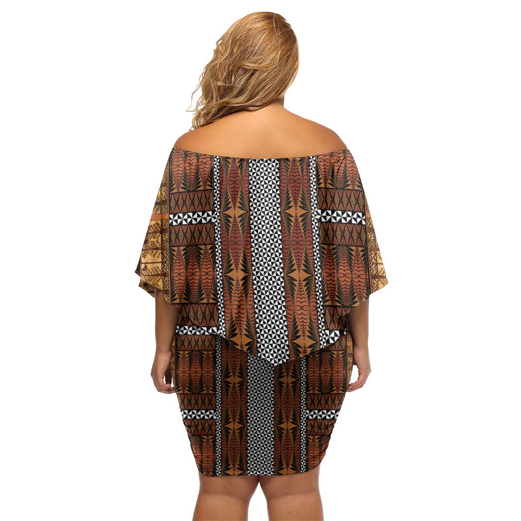 Malo e Lelei Tonga Off Shoulder Short Dress Tongan Ngatu Tapa Cloth LT14 - Polynesian Pride
