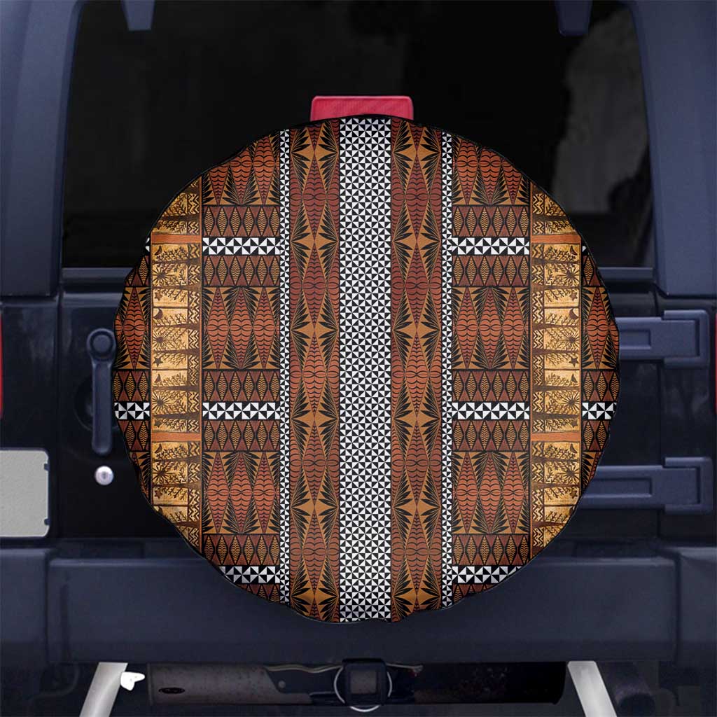 Malo e Lelei Tonga Spare Tire Cover Tongan Ngatu Tapa Cloth LT14 No hole Orange - Polynesian Pride