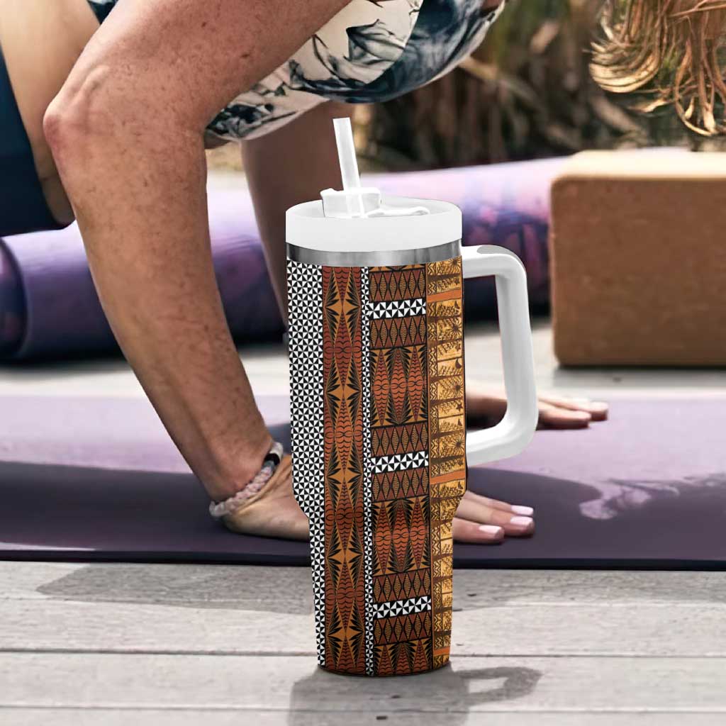 Malo e Lelei Tonga Tumbler With Handle Tongan Ngatu Tapa Cloth - Polynesian Pride