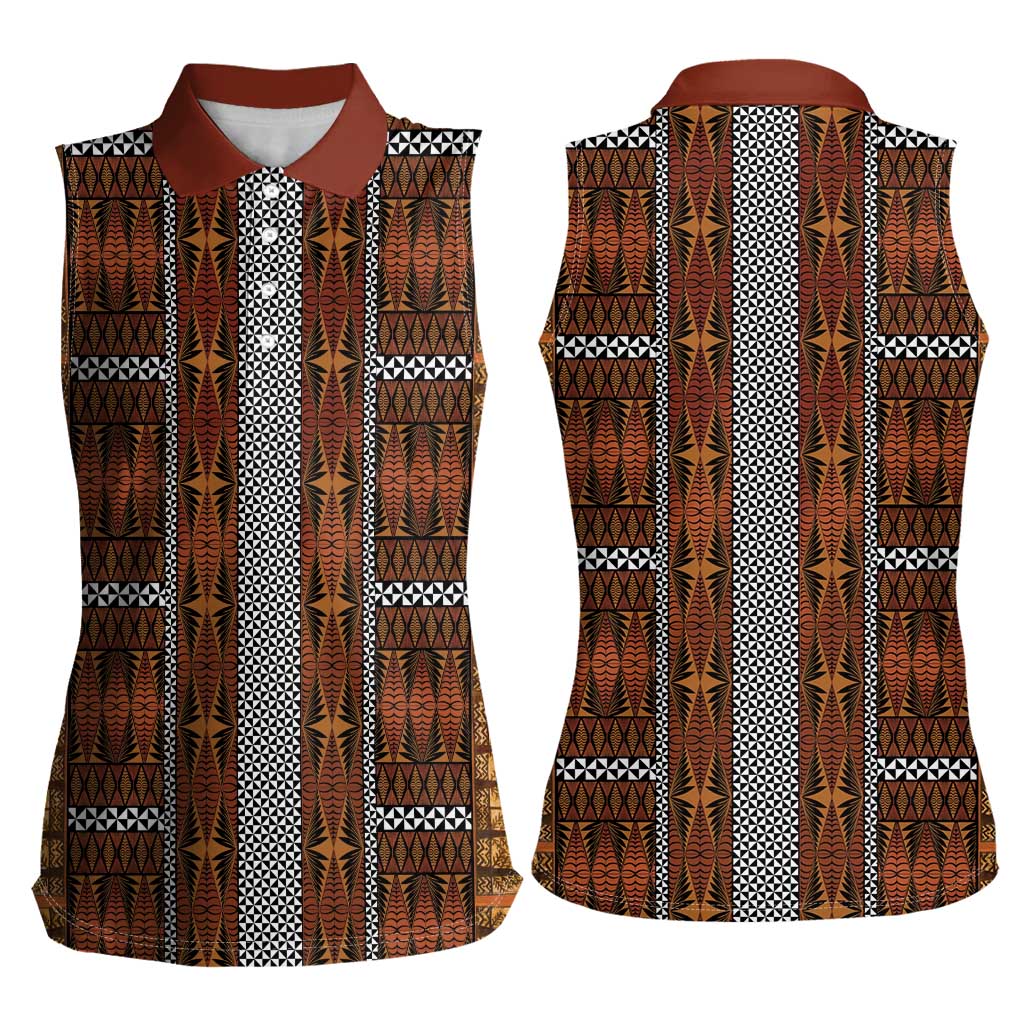 Malo e Lelei Tonga Women Sleeveless Polo Shirt Tongan Ngatu Tapa Cloth - Polynesian Pride