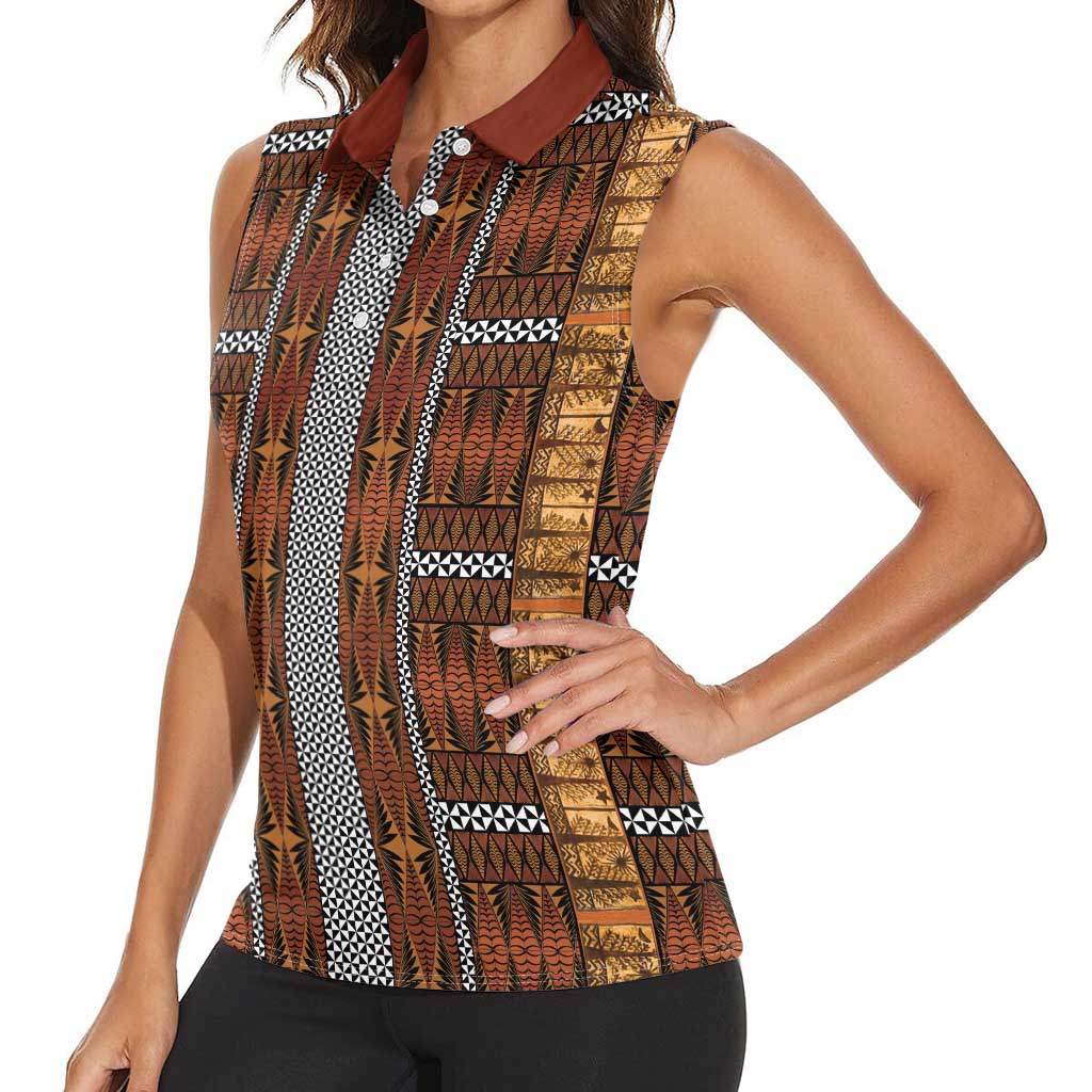 Malo e Lelei Tonga Women Sleeveless Polo Shirt Tongan Ngatu Tapa Cloth - Polynesian Pride