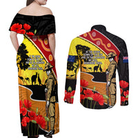 New Zealand And Australia ANZAC Day Couples Matching Off Shoulder Maxi Dress and Long Sleeve Button Shirt Aboriginal Maori Starring Night Style LT14 - Polynesian Pride
