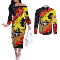New Zealand And Australia ANZAC Day Couples Matching Off The Shoulder Long Sleeve Dress and Long Sleeve Button Shirt Aboriginal Maori Starring Night Style LT14 Gold - Polynesian Pride