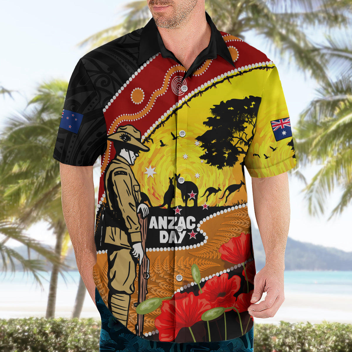 New Zealand And Australia ANZAC Day Hawaiian Shirt Aboriginal Maori Starring Night Style LT14 - Polynesian Pride