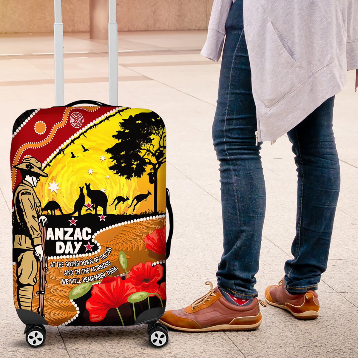 New Zealand And Australia ANZAC Day Luggage Cover Aboriginal Maori Starring Night Style
