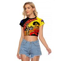 New Zealand And Australia ANZAC Day Raglan Cropped T Shirt Aboriginal Maori Starring Night Style LT14 Female Gold - Polynesian Pride