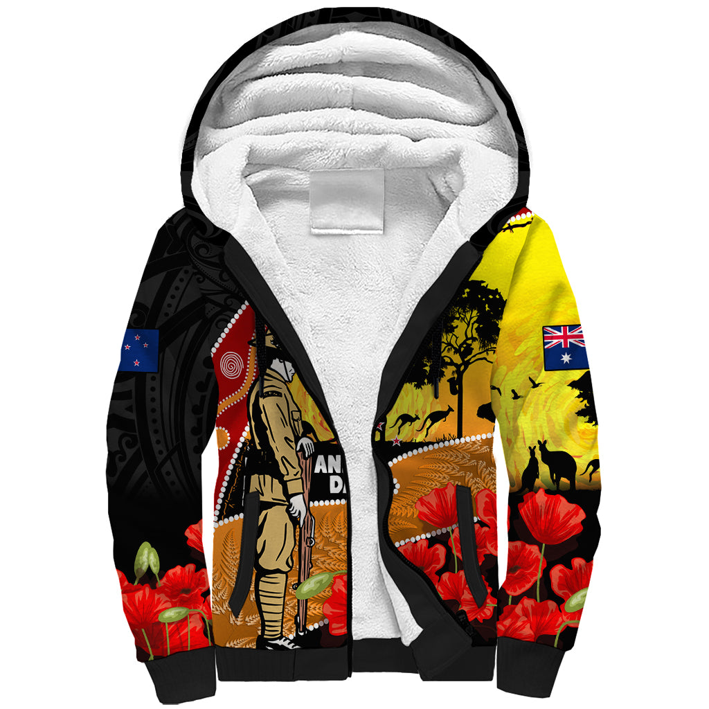 New Zealand And Australia ANZAC Day Sherpa Hoodie Aboriginal Maori Starring Night Style LT14 Unisex Gold - Polynesian Pride