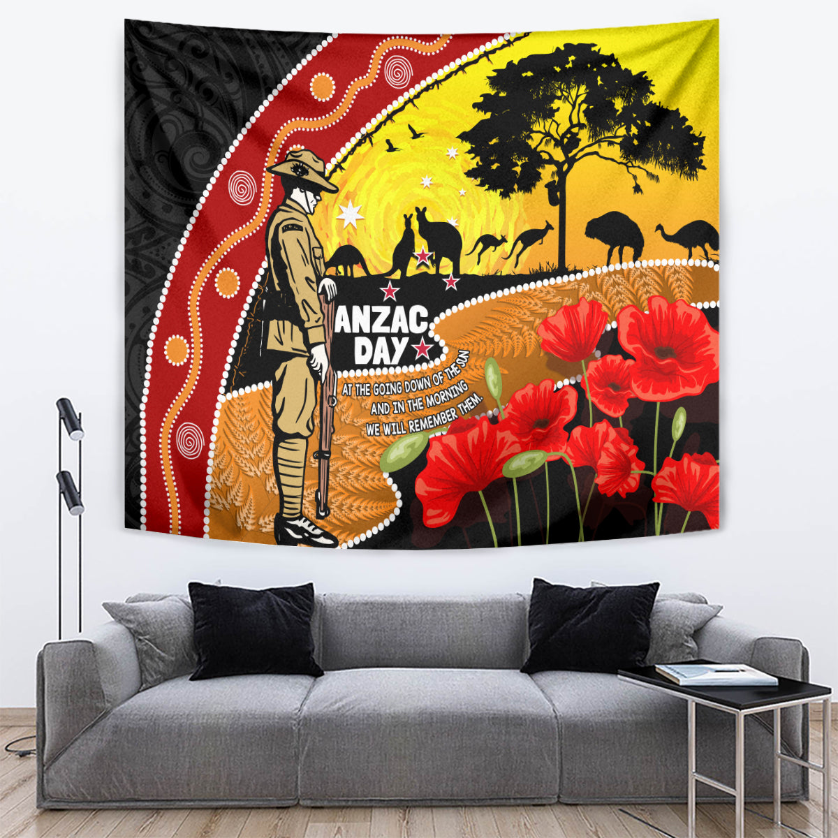 New Zealand And Australia ANZAC Day Tapestry Aboriginal Maori Starring Night Style LT14 Gold - Polynesian Pride