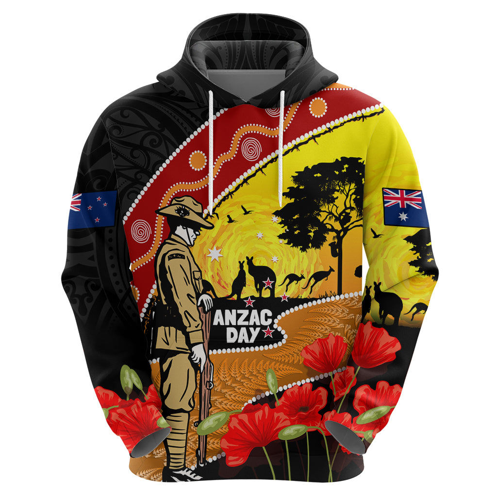 New Zealand And Australia ANZAC Day Zip Hoodie Aboriginal Maori Starring Night Style LT14 - Polynesian Pride