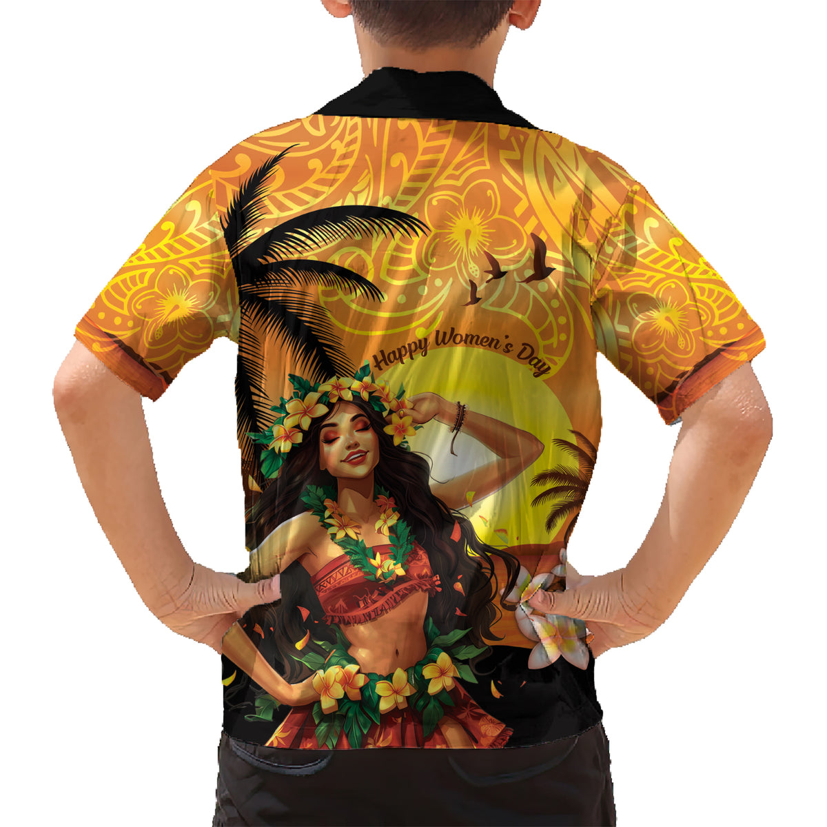 Aloha Hawaii Women's Day Family Matching Short Sleeve Bodycon Dress and Hawaiian Shirt Hula Girl With Sunset Vibes LT14 - Polynesian Pride