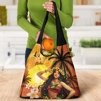 Aloha Hawaii Women's Day Grocery Bag Hula Girl With Sunset Vibes