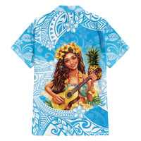Aloha Hawaii Women's Day Family Matching Off Shoulder Long Sleeve Dress and Hawaiian Shirt Hula Girl With Ukulele Tropical Style LT14 - Polynesian Pride