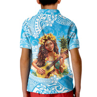 Aloha Hawaii Women's Day Kid Polo Shirt Hula Girl With Ukulele Tropical Style LT14 - Polynesian Pride