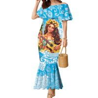 Aloha Hawaii Women's Day Mermaid Dress Hula Girl With Ukulele Tropical Style LT14 Women Blue - Polynesian Pride