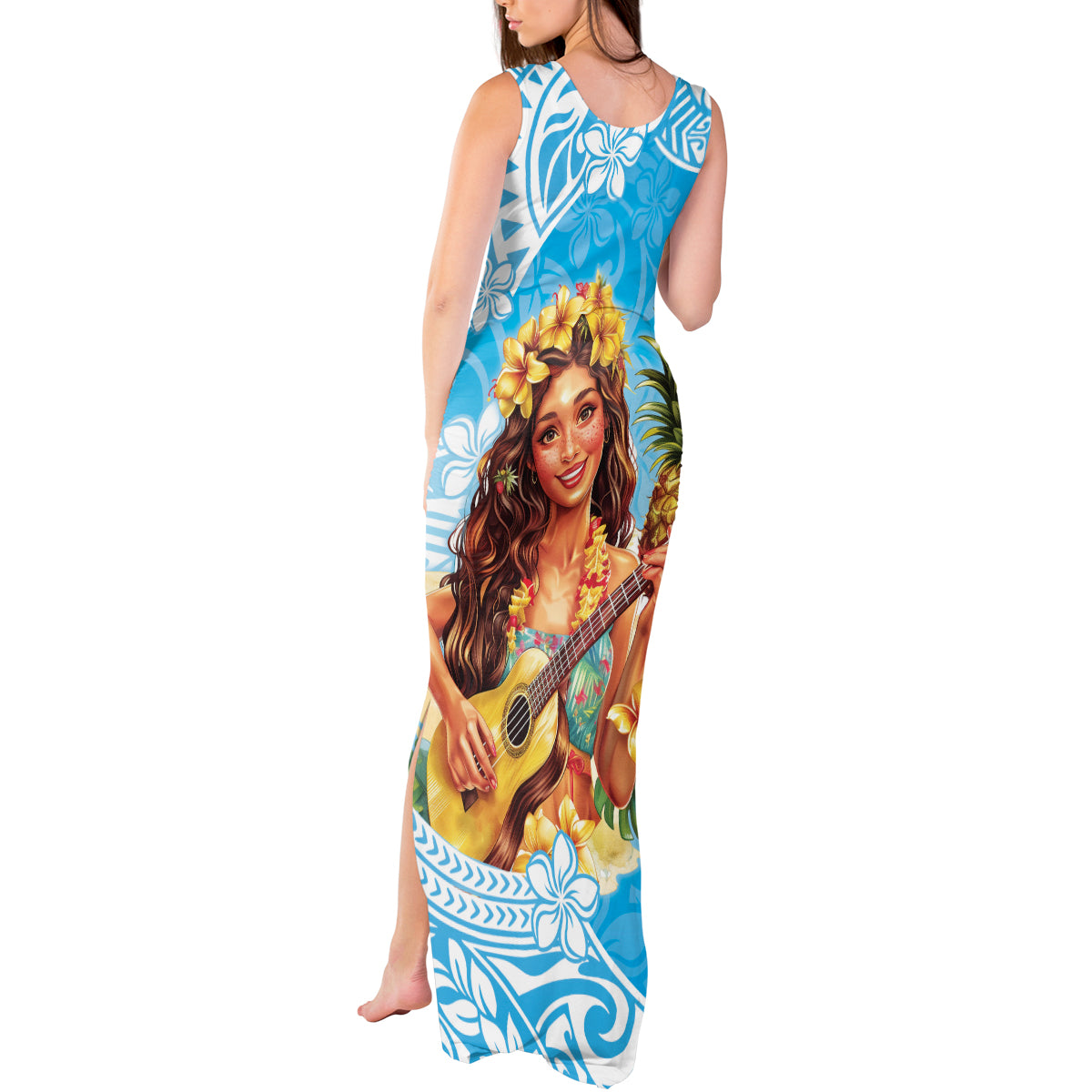 Aloha Hawaii Women's Day Tank Maxi Dress Hula Girl With Ukulele Tropical Style LT14 - Polynesian Pride