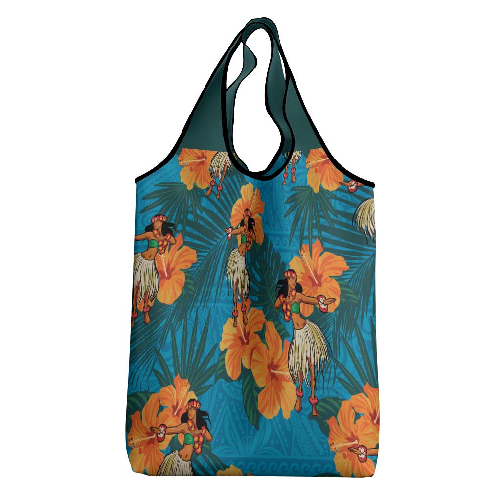 Hawaii Luau Party Grocery Bag Dancing Girl Tropical Flowers