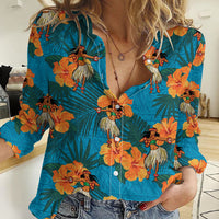 Hawaii Luau Party Women Casual Shirt Dancing Girl Tropical Flowers LT14 Female Blue - Polynesian Pride