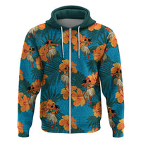 Hawaii Luau Party Zip Hoodie Dancing Girl Tropical Flowers LT14 Zip Hoodie Blue - Polynesian Pride