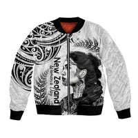 New Zealand Women's Day Bomber Jacket Aotearoa Kia Whakapumau Te Mana Wahine LT14 Unisex White - Polynesian Pride