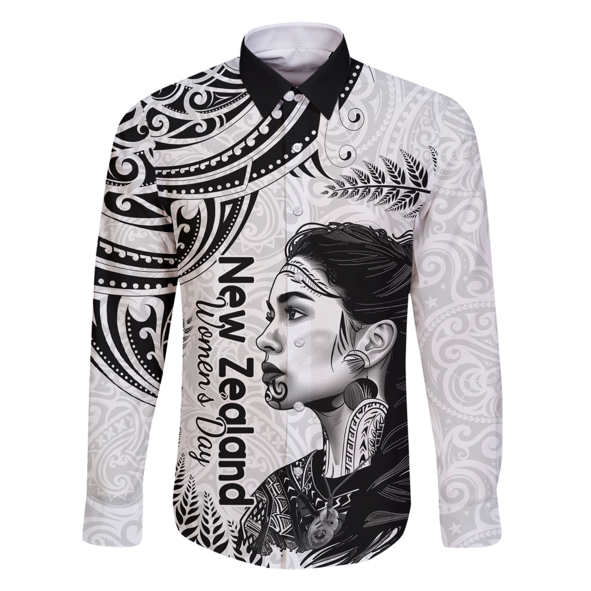 New Zealand Women's Day Family Matching Off Shoulder Maxi Dress and Hawaiian Shirt Aotearoa Kia Whakapumau Te Mana Wahine LT14 Dad's Shirt - Long Sleeve White - Polynesian Pride