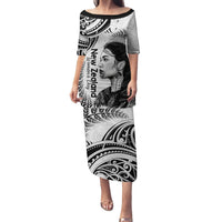 New Zealand Women's Day Family Matching Puletasi and Hawaiian Shirt Aotearoa Kia Whakapumau Te Mana Wahine LT14 Mom's Dress White - Polynesian Pride