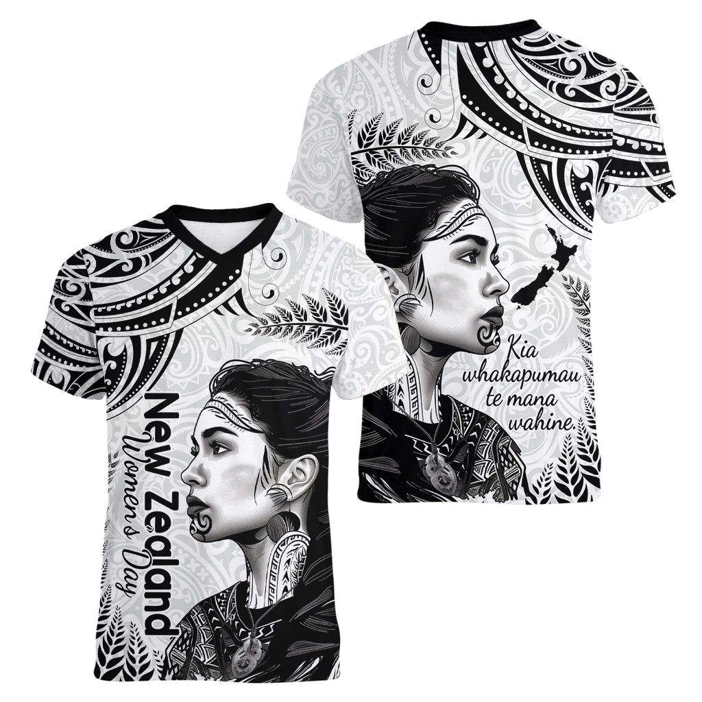 New Zealand Women's Day Women V Neck T Shirt Aotearoa Kia Whakapumau Te Mana Wahine LT14 - Polynesian Pride