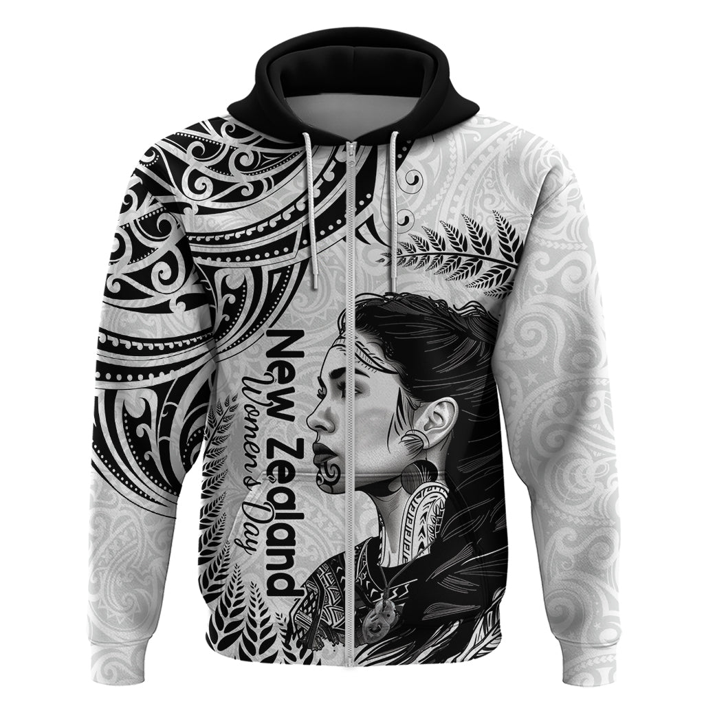 New Zealand Women's Day Zip Hoodie Aotearoa Kia Whakapumau Te Mana Wahine LT14 Zip Hoodie White - Polynesian Pride