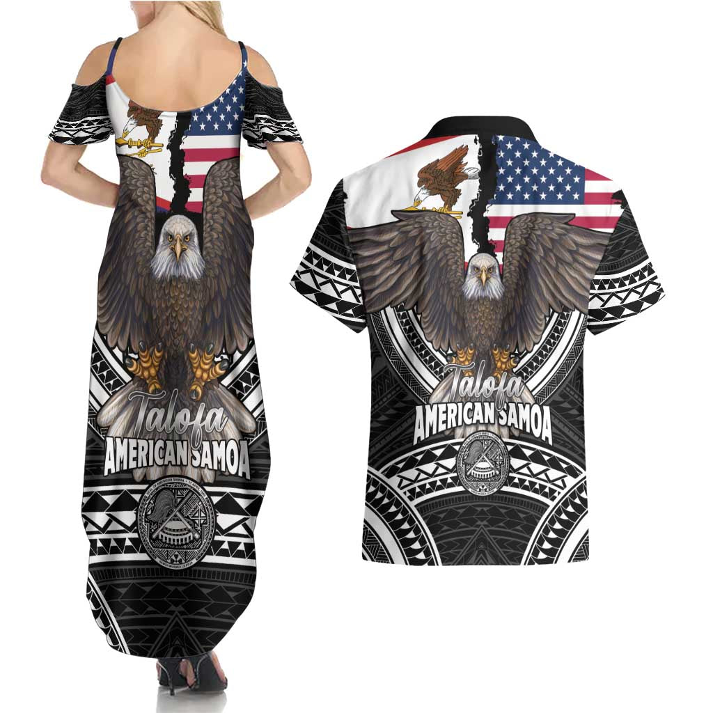 Talofa American Samoa Flag Day Couples Matching Summer Maxi Dress and Hawaiian Shirt Bald Eagle Polynesian Tattoo