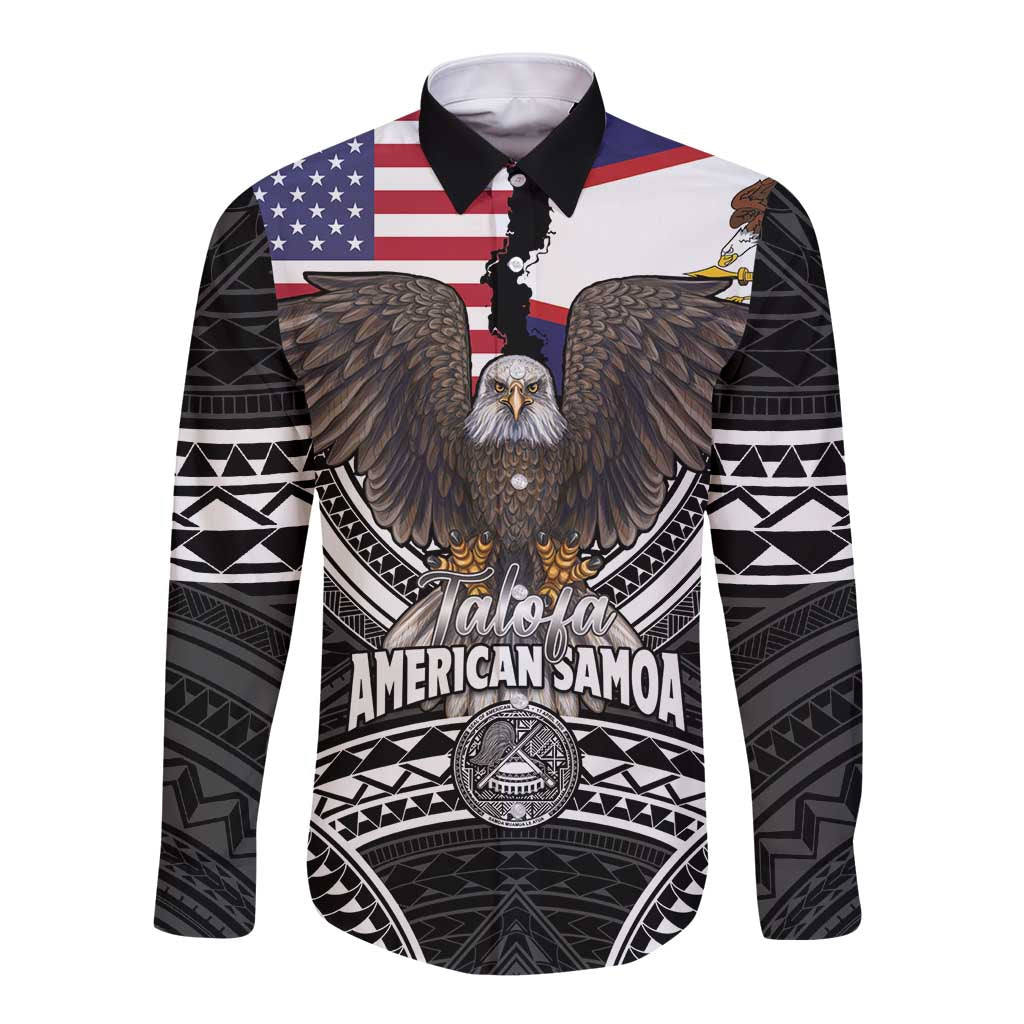Talofa American Samoa Flag Day Long Sleeve Button Shirt Bald Eagle Polynesian Tattoo