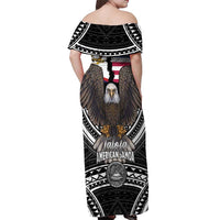 Talofa American Samoa Flag Day Off Shoulder Maxi Dress Bald Eagle Polynesian Tattoo
