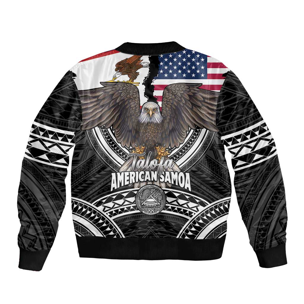 Talofa American Samoa Flag Day Sleeve Zip Bomber Jacket Bald Eagle Polynesian Tattoo