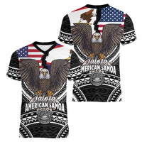 Talofa American Samoa Flag Day Women V-Neck T-Shirt Bald Eagle Polynesian Tattoo