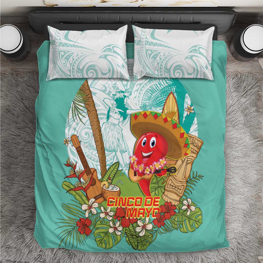 Hawaii Cinco de Mayo Bedding Set Chili Pepper Hula Girl Tropical Vibes