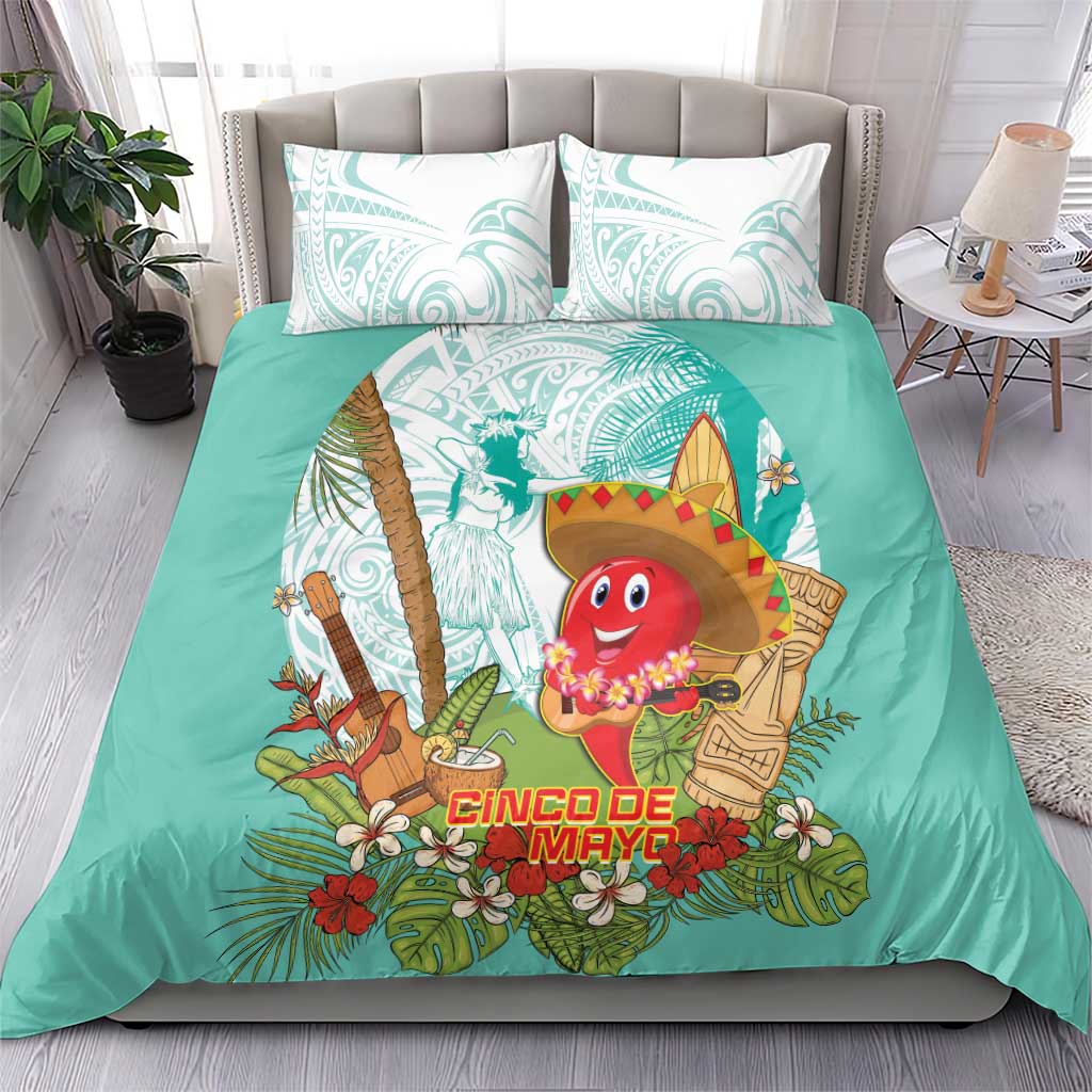 Hawaii Cinco de Mayo Bedding Set Chili Pepper Hula Girl Tropical Vibes