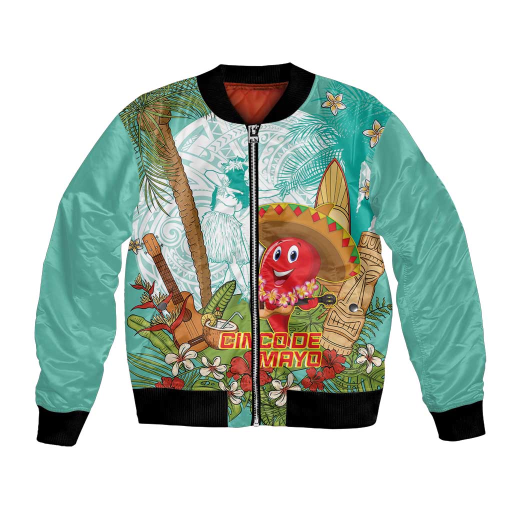 Hawaii Cinco de Mayo Bomber Jacket Chili Pepper Hula Girl Tropical Vibes