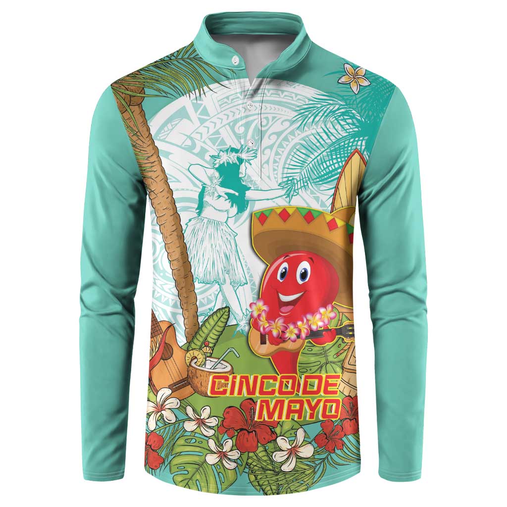 Hawaii Cinco de Mayo Button Sweatshirt Chili Pepper Hula Girl Tropical Vibes